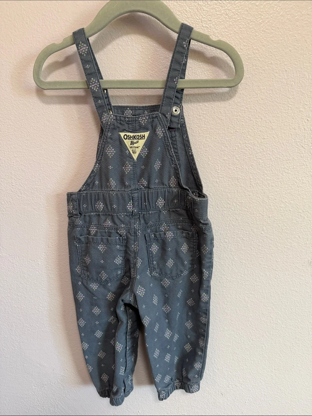 OshKosh B'gosh Slate Blue Printed Kids Overalls with Pink Bow Accent